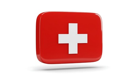 Obraz premium Red Cross Relief Render Digital First Aid Icon Glossy Medical Symbol Crisp Aid Design 3D Medical Cross Instant Care Graphic Aid Symbol 3D Model AI Generated