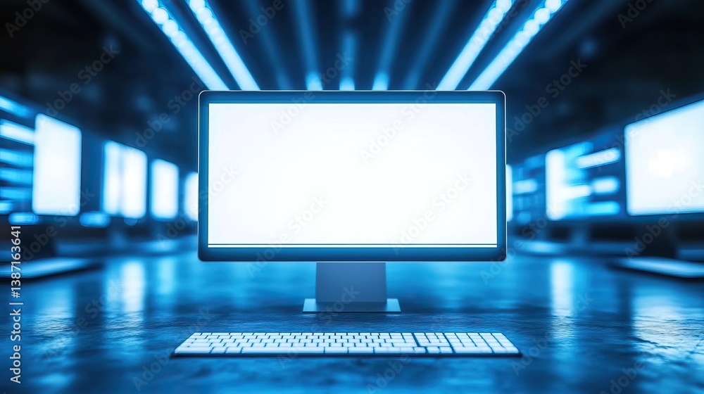 Poster futuristic server room computer display