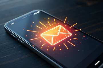 Message glowing notification on smart phone screen 
