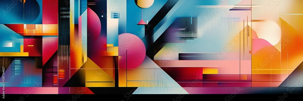 Poster abstract geometric shapes with vibrant colors create a dynamic and
