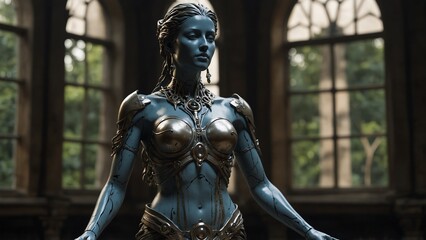 Fototapeta premium A statue of Feora, goddess of mirrorbone, whose mercury bones reflect all souls passing by