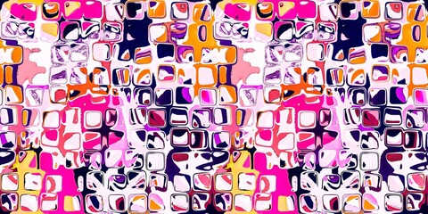 Naklejka premium Abstract blotched random mosaic shape square seamless border pattern. Dense grungy mottled effect fabric texture design with tileable banner print. For speckled impressionism style ribbon trim edge.
