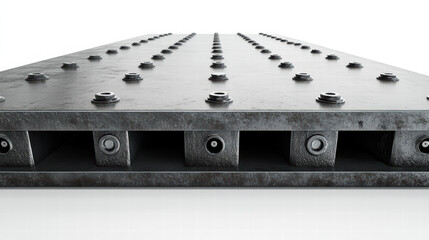Obraz premium Metal Plate Texture: Close-up view of a heavy-duty metal plate with rivets and bolts, showing detailed texture and industrial strength.
