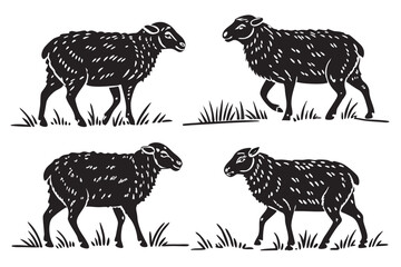 Rustic Sheep: Vintage Block Grunge Vector Art