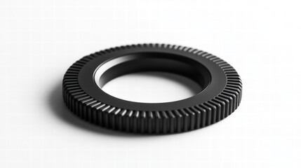 Abstract Gear Detail: A minimalistic composition featuring a black gear, artfully captured to emphasize its intricate design and precise engineering.