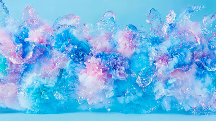 Fototapeta premium Elegant Floral Cloud: Pastel Spring Flowers Explosion with Glittering Accents, Dreamy Aesthetics for Print, Card