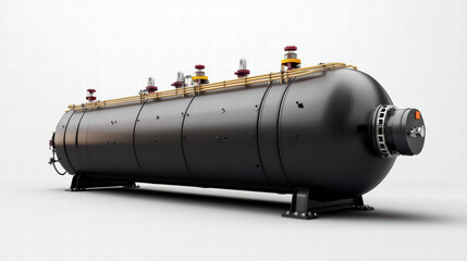 Industrial Steel Tank: A robust industrial steel tank stands poised against a simple background, showcasing its strength and functionality in a clean, minimalistic aesthetic. 