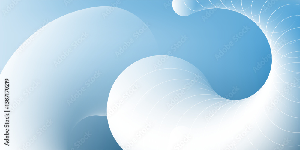 Poster minimalist abstract background with overlapping curvy blue and grey circular 3d shapes. modern geome
