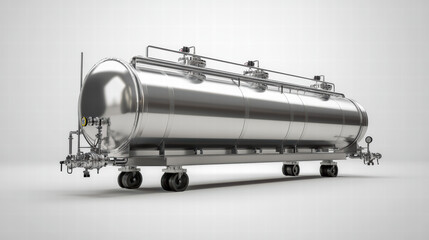 Naklejka premium Industrial Tanker: A shiny, metallic tanker, built for transporting liquids or gases, stands as a symbol of industry and efficient transportation.