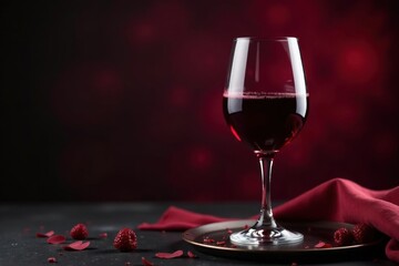Deep crimson wine fills crystal glass, intimate setting , drink, deep, romantic