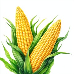 Vibrant Yellow Corn on Stalks Surrounded by Fresh Green Leaves in a Lush Farm Environment