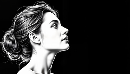 Fototapeta premium Woman gazing with longing in black and white, artistic expression