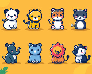 Naklejka premium Set of cute cartoon animals on white background. Vector illustration for your design.
