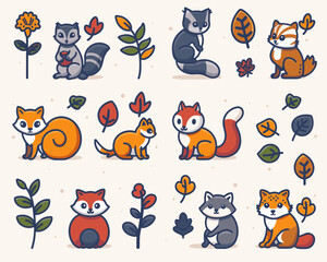 Fototapeta premium Set of cute cartoon animals on white background. Vector illustration for your design.