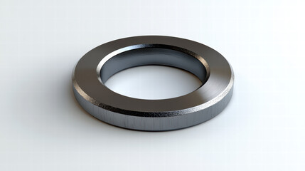 Metallic Washer: A close-up shot of a shiny, metallic washer, its perfect form and industrial aesthetic stand out against a neutral background, ideal for technical and mechanical contexts.