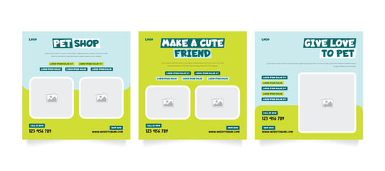 Set of pet care promotion Instagram banner.  Social media template pack. Pet adoption social media post template. Pet shop social media carousel template. 