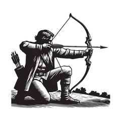 Obraz premium Archery in Monochrome A Woodcut Style Depiction of Skill and Precision