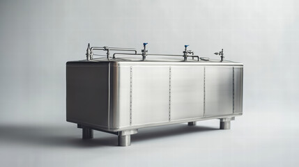 Industrial Tank: The gleaming steel of a industrial tank takes center stage, showcasing the robust design. Pipes and valves adorn its surface, suggesting its important industrial functionality.