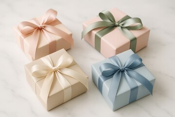 Obraz premium Colorful Gift Boxes Arranged Elegantly on a Light Background for Special Occasions
