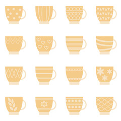 Different design art cups on white background simple set collection isolated                                                                                                                   