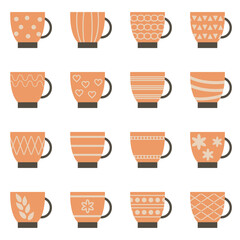 Different design art cups on white background simple set collection isolated                                                                                                                   