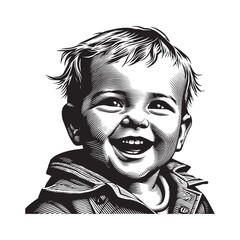 Fototapeta premium Expressive woodcut illustration of a baby radiating pure joy with infectious smile