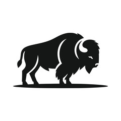 Obraz premium Strong Buffalo Silhouette Vector Illustration Isolated on White Background