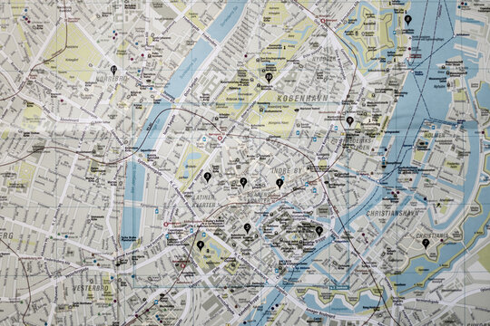 City map Copenhagen, the capital of Denmark.