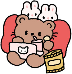 노트북 사용하는 곰돌이 일러스트 스티커