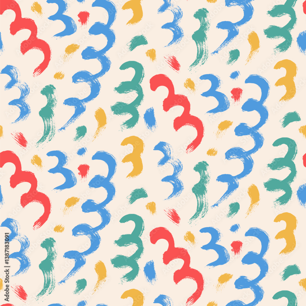 Poster curve lines retro seamless pattern. geometric spirals handmade endless background. fun squiggles rep