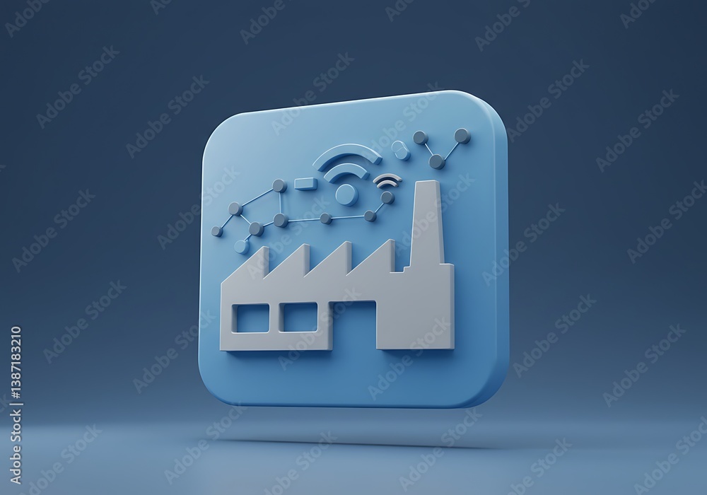 Poster factory icon with wireless connection showing industrial technology and automation