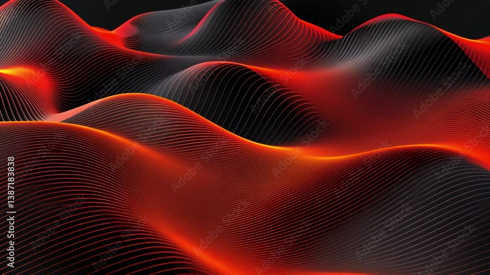 Poster dynamic abstract waves of red and black curves and lines evoking movement and energy in digital desi