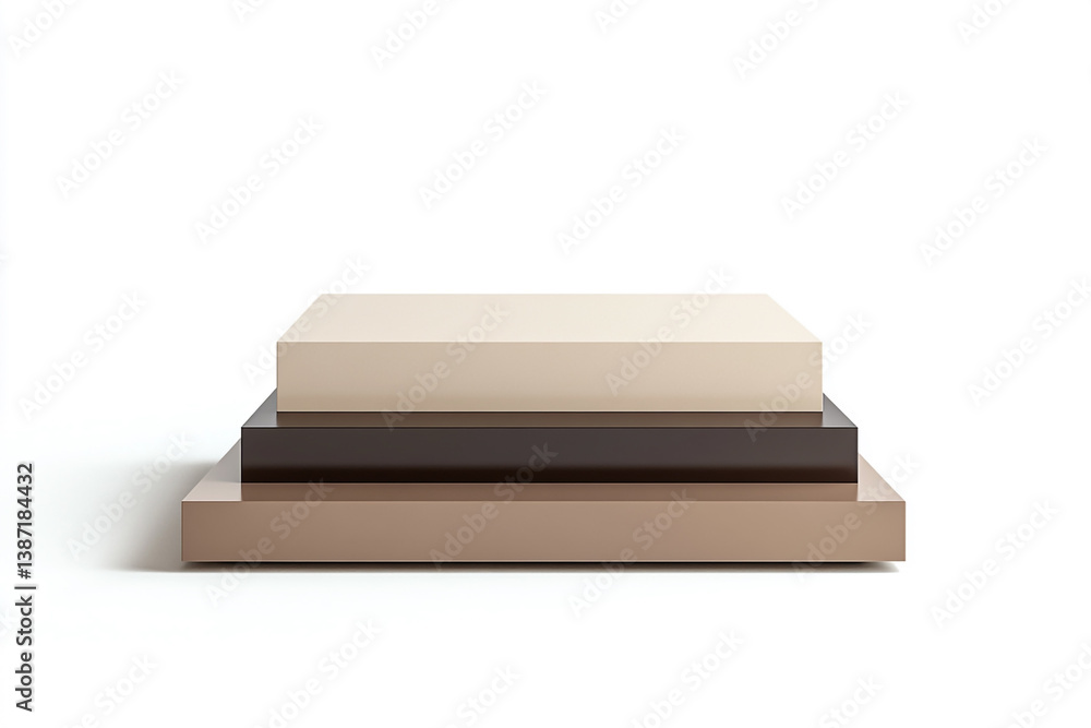 Poster minimalist geometric display: an elegant display with a series of precisely stacked, geometric platf