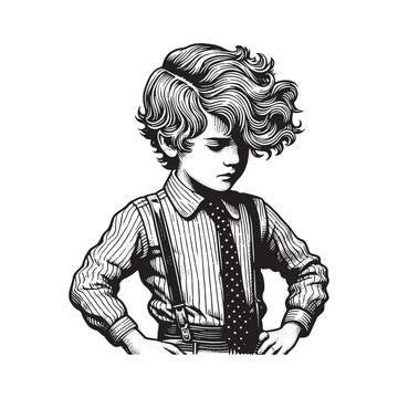 boy in suit, black and white clip art preview
