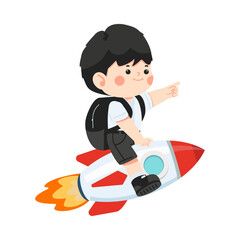 Cartoon Boy Riding a Rocket