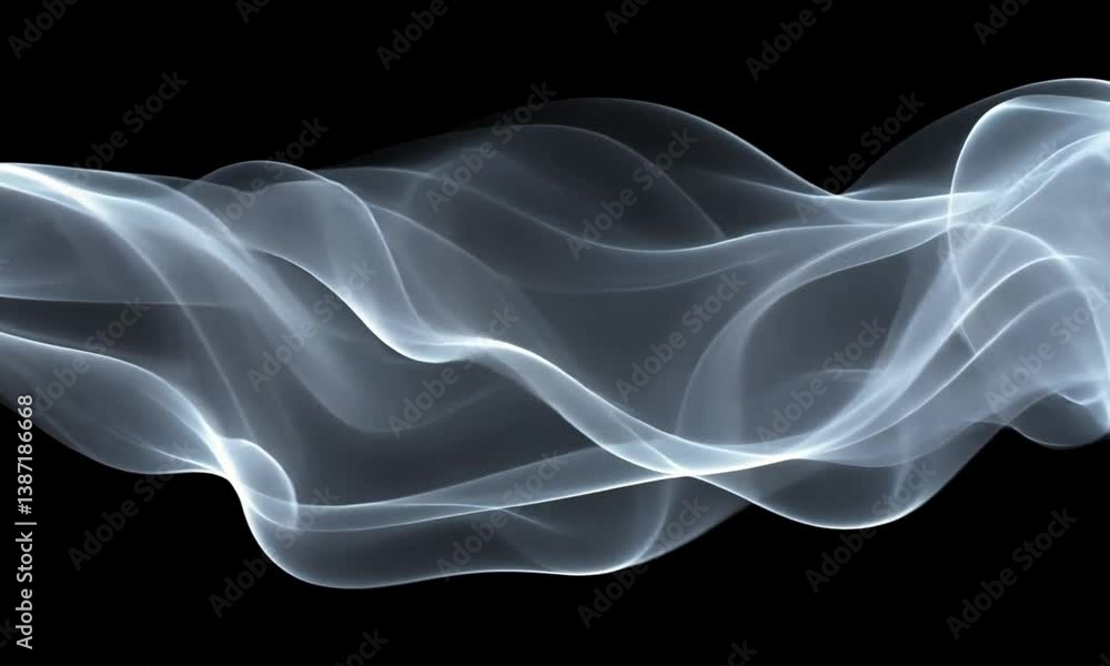 Poster delicate white light spots glowing faintly in an abstract loop within a black void emerging from smo