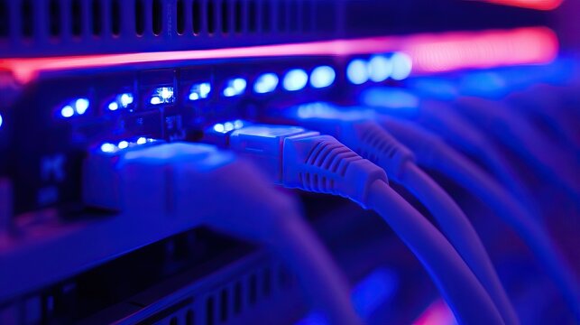 Network server rack with illuminated cables