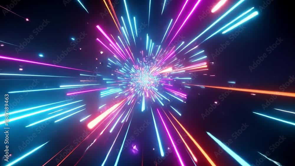 Poster vibrant light beams create abstract display of dynamic colors, evoking sense of motion and energy in