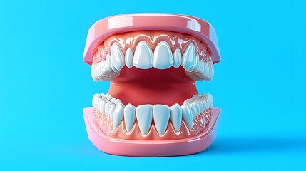 Obraz premium Realistic Dental Model Displaying Human Teeth and Gums on Bright Blue Background