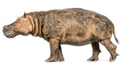 Obraz premium Realistic Model of a Prehistoric Hippopotamus Walking in a Natural Outdoor Environment