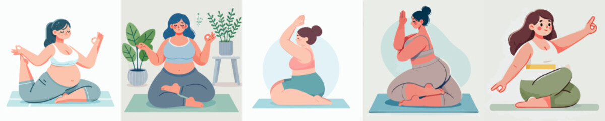 fat woman yoga vector