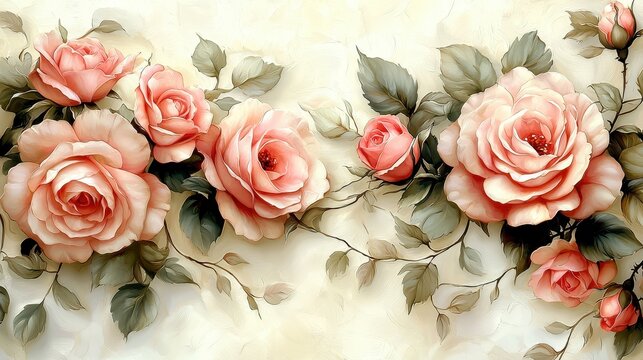 A serene backdrop of beige floral patterns, a harmonious blend of delicate blooms and intricate details, perfect for adding a touch of tranquility and sophistication to any interior space. 