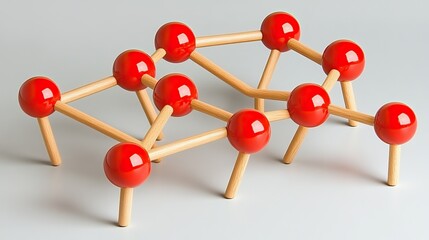 Obraz premium Red ball molecule model on light gray background