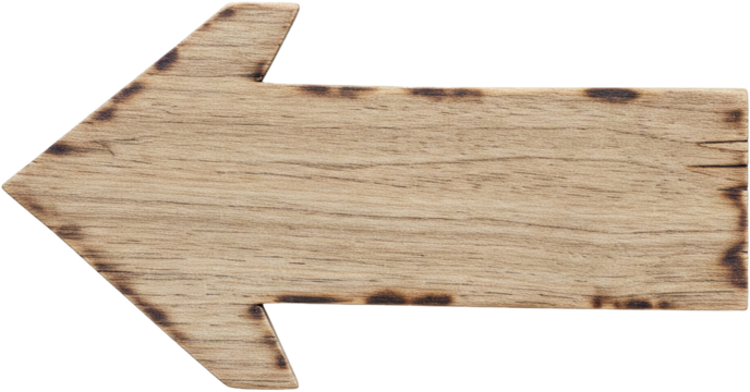 Wooden arrow sign, light brown color, isolated on a transparent background, png image, showcasing direction, guidance, or navigation concept