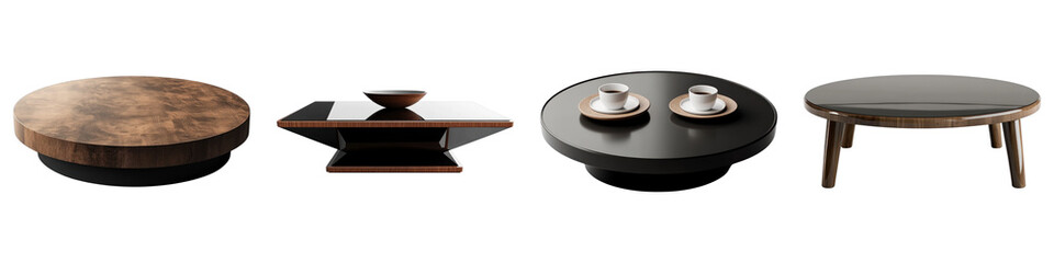 Sleek coffee table isolated on transparent background. PNG, set of