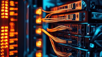 Server rack cables connected in data center (2)