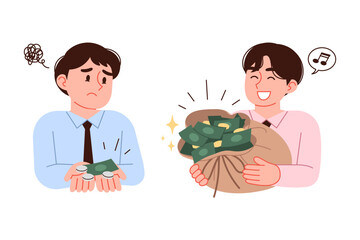 A man with little money and a man with a lot of money. A concept illustration of the gap between the rich and the poor.