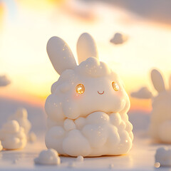 Cute Cloud Rabbit at Sunset