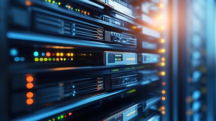 Naklejka premium Server Rack Close-up in Data Center (2)