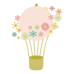 Hot air balloon vector illustration, flowers. Colorful aerostat design for cards, invitations, icons, logos